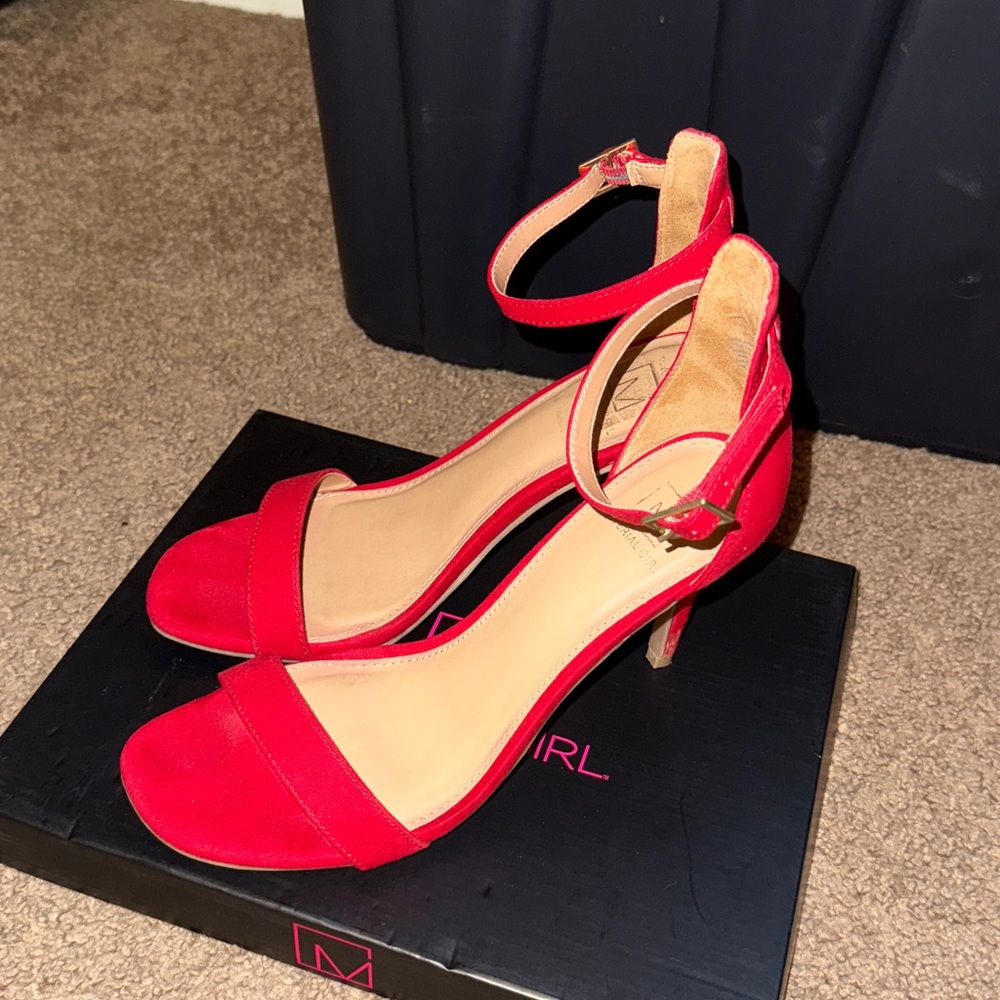 Material Girl Red Ankle Strap Heels (includes original box)